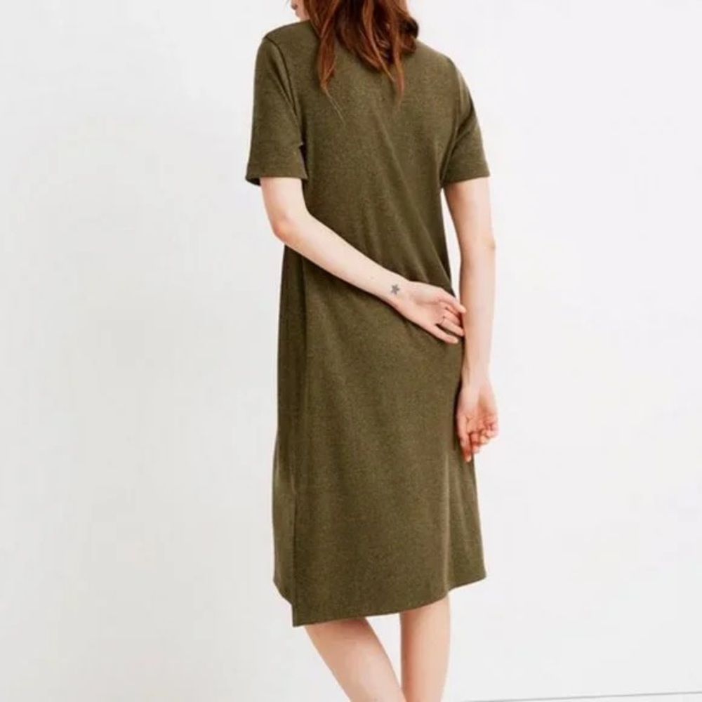 Madewell Ribbed Pocket Tee Midi Dress Women’s Small Kale/Olive Green Side Slits - Picture 3 of 14